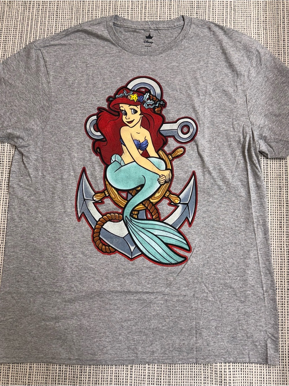 Disney Girls Grey Tee with Red-Haired Mermaid Graphic